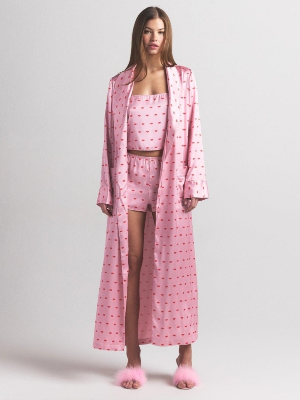 SKIMS Woven Shine Long Robe, Limited Edition Cherry Blossom KISS Print XS